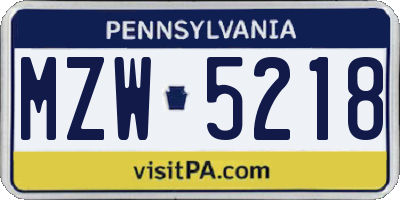 PA license plate MZW5218