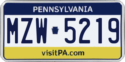 PA license plate MZW5219