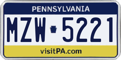 PA license plate MZW5221