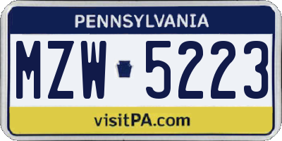 PA license plate MZW5223