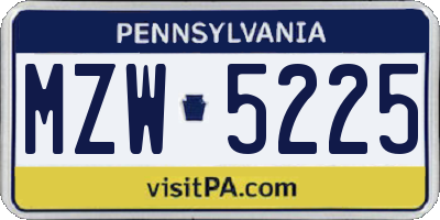 PA license plate MZW5225