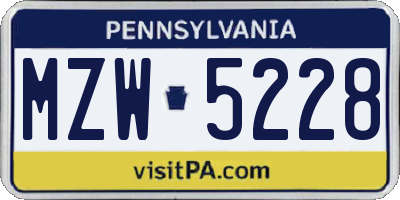 PA license plate MZW5228