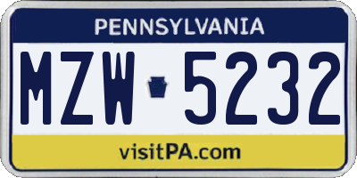 PA license plate MZW5232