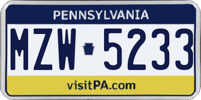 PA license plate MZW5233