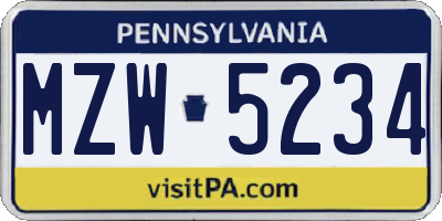 PA license plate MZW5234