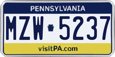 PA license plate MZW5237