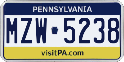 PA license plate MZW5238