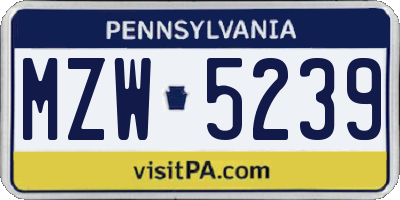 PA license plate MZW5239