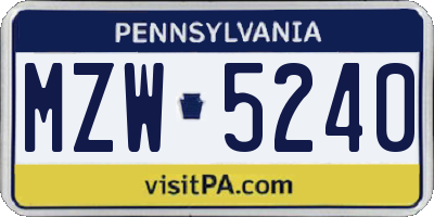 PA license plate MZW5240