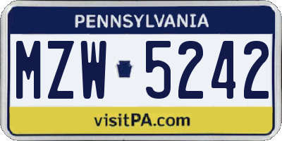 PA license plate MZW5242