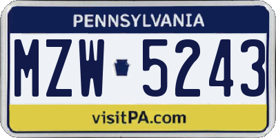 PA license plate MZW5243