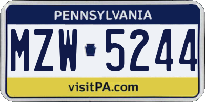 PA license plate MZW5244