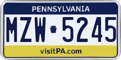 PA license plate MZW5245
