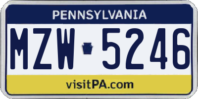 PA license plate MZW5246