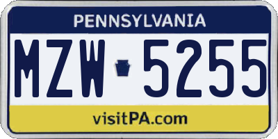 PA license plate MZW5255