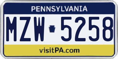 PA license plate MZW5258