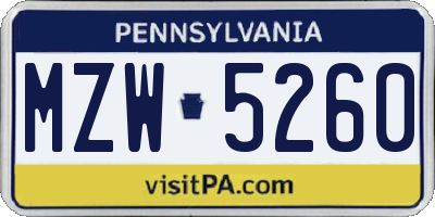 PA license plate MZW5260