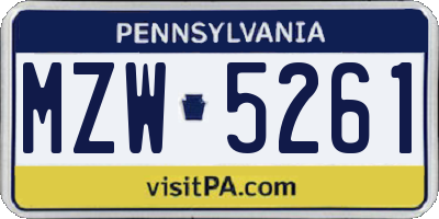 PA license plate MZW5261