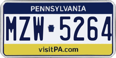 PA license plate MZW5264