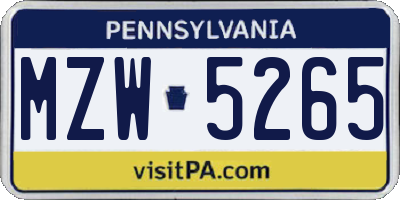 PA license plate MZW5265