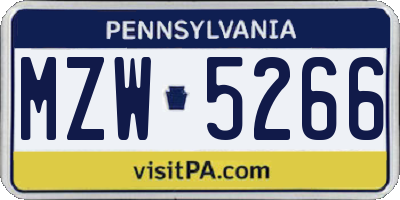 PA license plate MZW5266