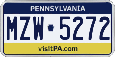 PA license plate MZW5272