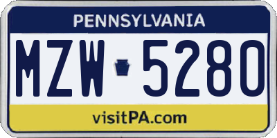 PA license plate MZW5280