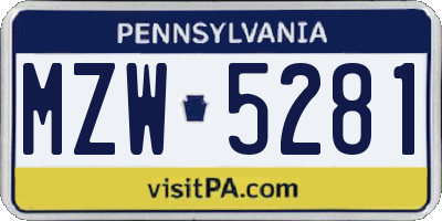 PA license plate MZW5281