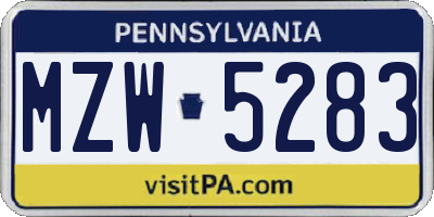 PA license plate MZW5283