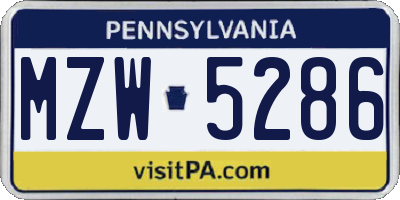 PA license plate MZW5286