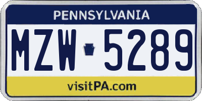 PA license plate MZW5289