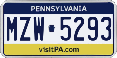 PA license plate MZW5293