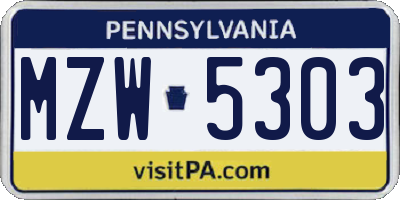 PA license plate MZW5303