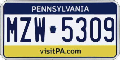 PA license plate MZW5309