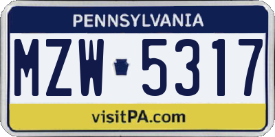 PA license plate MZW5317