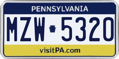 PA license plate MZW5320