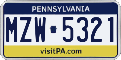 PA license plate MZW5321