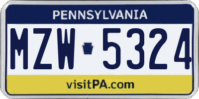 PA license plate MZW5324