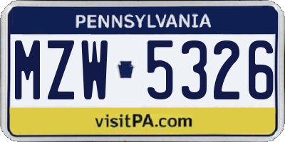 PA license plate MZW5326