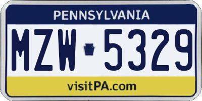 PA license plate MZW5329