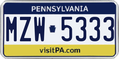 PA license plate MZW5333