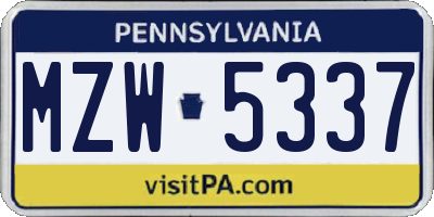 PA license plate MZW5337