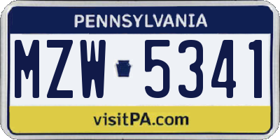 PA license plate MZW5341