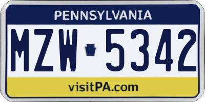 PA license plate MZW5342