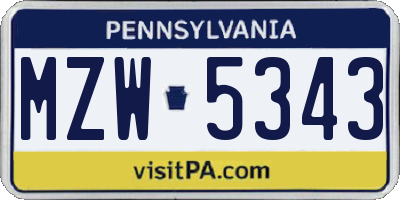 PA license plate MZW5343