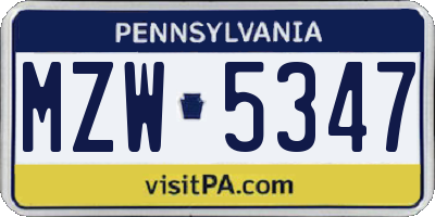 PA license plate MZW5347