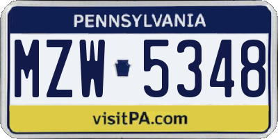 PA license plate MZW5348