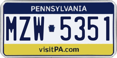 PA license plate MZW5351