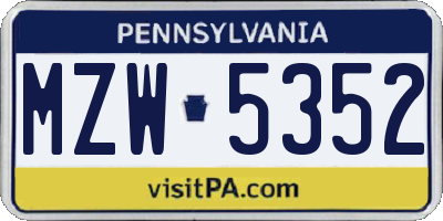 PA license plate MZW5352