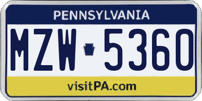 PA license plate MZW5360